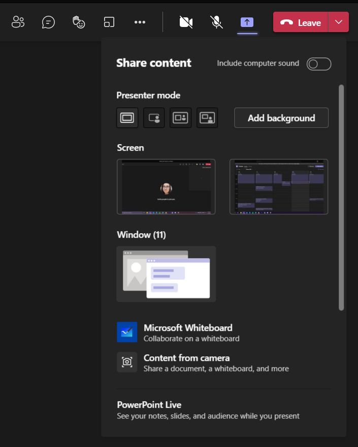/uploadedimages/Campus_Resources/Technology_Services_and_HelpDesk/HelpDesk/Articles/Toolbar Presenter Mode option.png